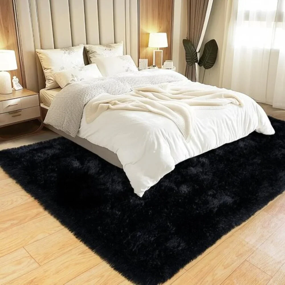 New 8x10 Black Shaggy Area Rug, Soft Washable Plush Carpet for Home & Room Decor